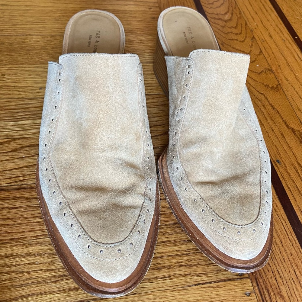 Rag & Bone Suede Mules w/Stacked Wood Heel
